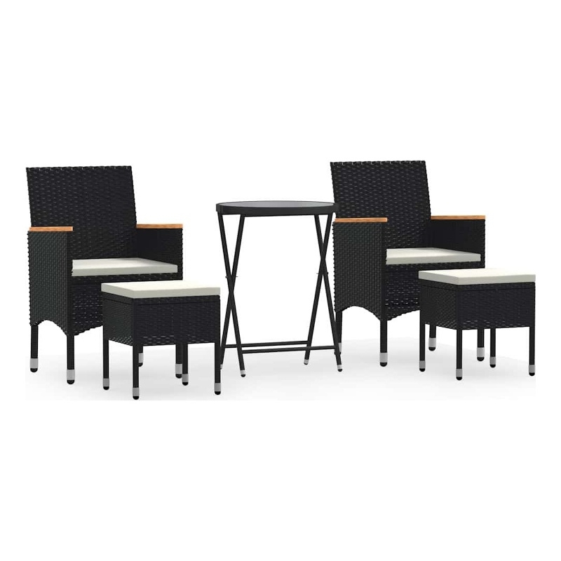 vidaXL 5 Piece Patio Bistro Set Poly Rattan and Tempered Glass Black
