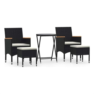 vidaXL 5 Piece Patio Bistro Set Poly Rattan and Tempered Glass Black