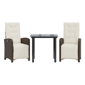 vidaXL 3 Piece Bistro Set with Cushions Brown Poly Rattan