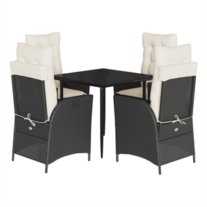 vidaXL 5 Piece Patio Dining Set with Cushions Black Poly Rattan