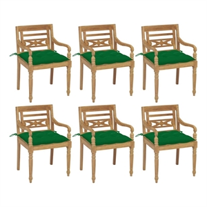 vidaXL Batavia Chairs with Cushions 6 pcs Solid Teak Wood