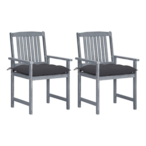 vidaXL Patio Chairs with Cushions 2 pcs Gray Solid Acacia Wood