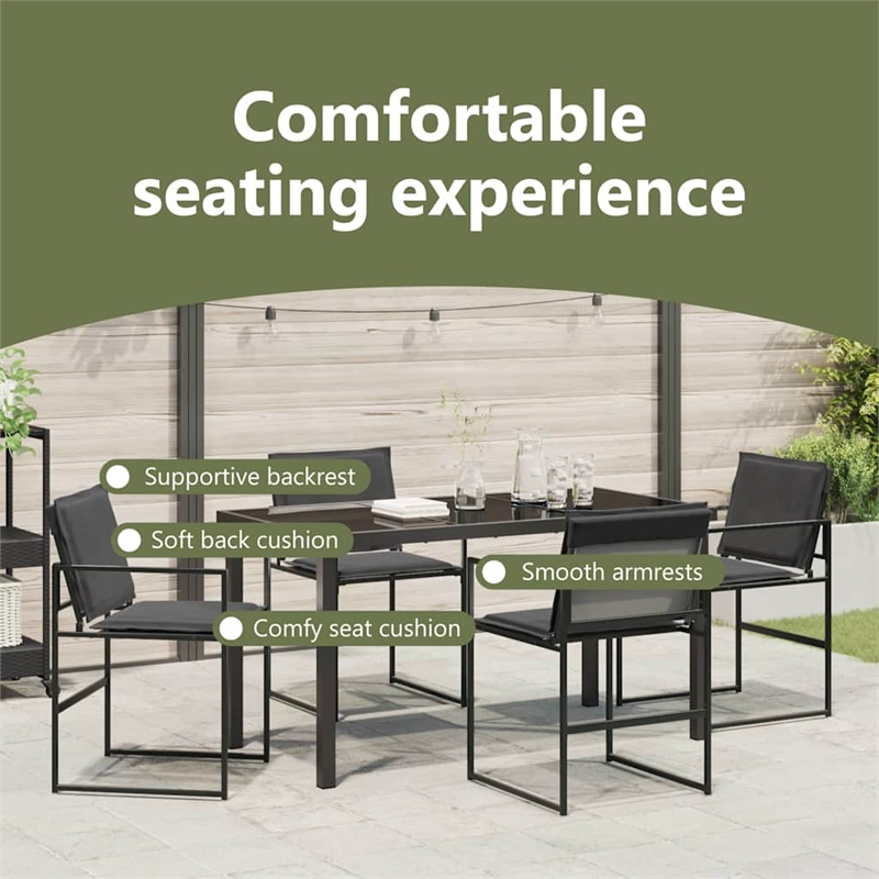 vidaXL Garden Dining Set 5 pcs Black Textilene and Steel