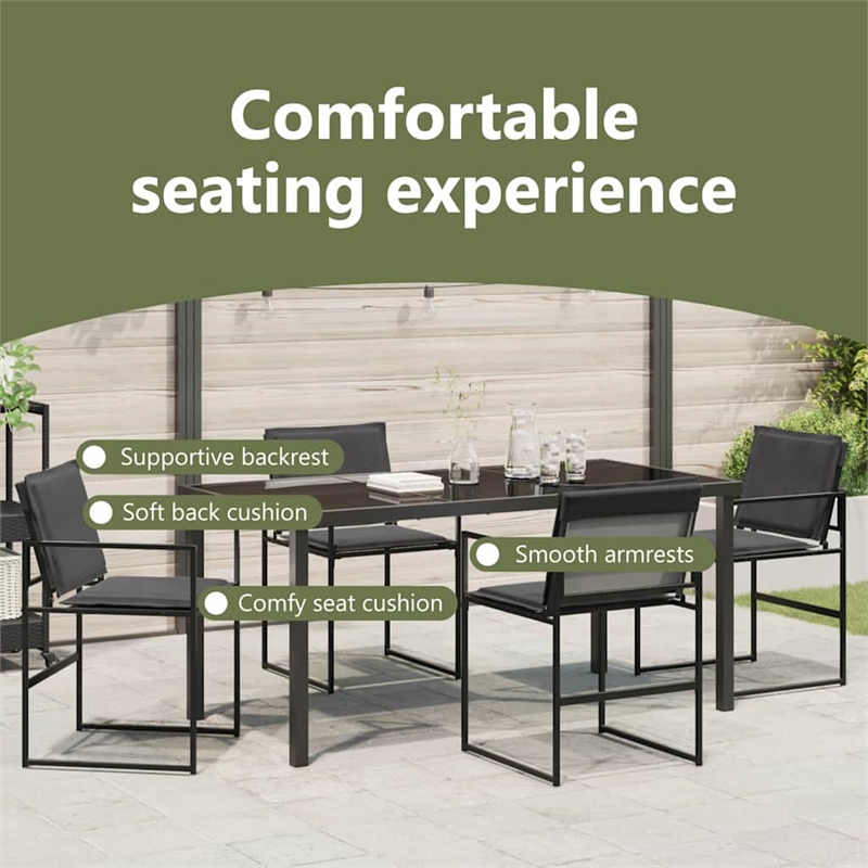 vidaXL Garden Dining Set 5 pcs Black Textilene and Steel