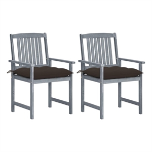 vidaXL Patio Chairs with Cushions 2 pcs Gray Solid Acacia Wood