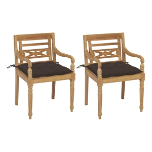 vidaXL Batavia Chairs 2 pcs with Taupe Cushions Solid Teak Wood
