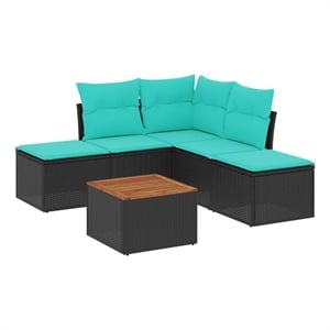 vidaXL 6 Piece Patio Sofa Set with Cushions Black Poly Rattan