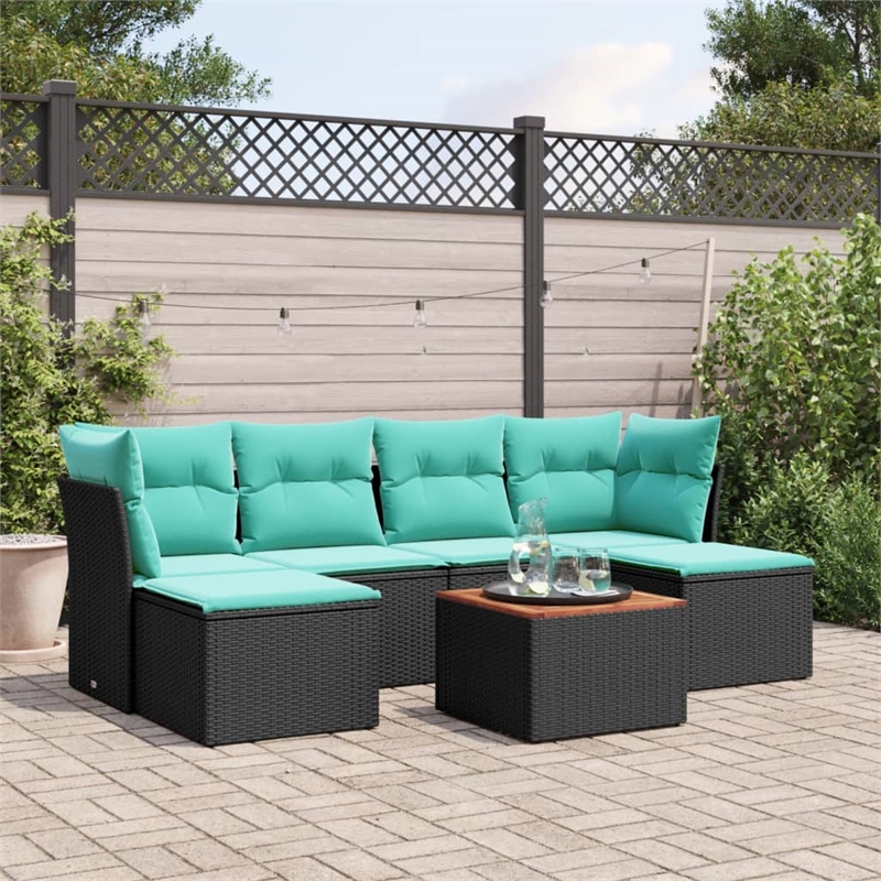 vidaXL 7 Piece Patio Sofa Set with Cushions Black Poly Rattan