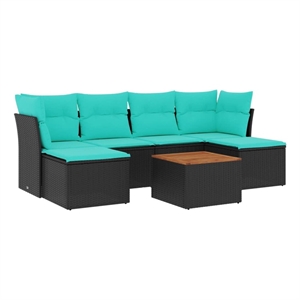 vidaXL 7 Piece Patio Sofa Set with Cushions Black Poly Rattan