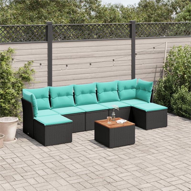 vidaXL 8 Piece Patio Sofa Set with Cushions Black Poly Rattan