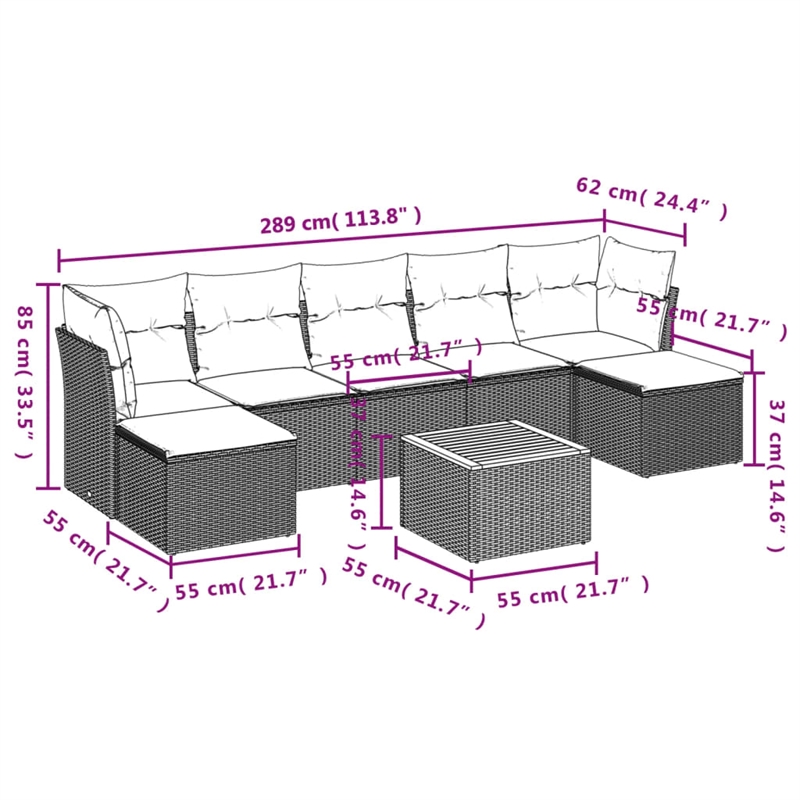 vidaXL 8 Piece Patio Sofa Set with Cushions Black Poly Rattan