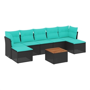 vidaXL 8 Piece Patio Sofa Set with Cushions Black Poly Rattan
