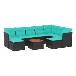 vidaXL 10 Piece Patio Sofa Set with Cushions Black Poly Rattan