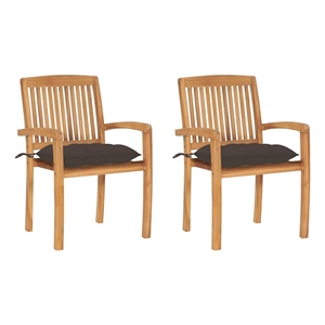 vidaXL Patio Chairs 2 pcs with Taupe Cushions Solid Teak Wood