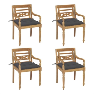 vidaXL Batavia Chairs with Cushions 4 pcs Solid Teak Wood