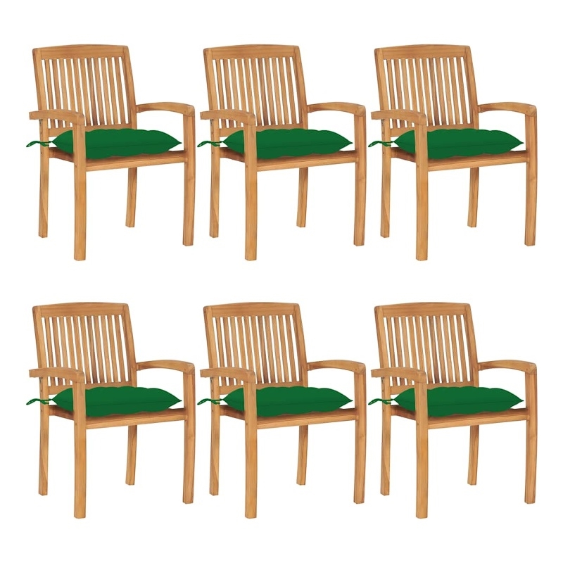 vidaXL Stacking Patio Chairs with Cushions 6 pcs Solid Teak Wood
