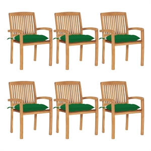 vidaXL Stacking Patio Chairs with Cushions 6 pcs Solid Teak Wood
