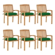 vidaXL Stacking Patio Chairs with Cushions 6 pcs Solid Teak Wood