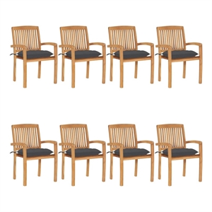 vidaXL Stacking Patio Chairs with Cushions 8 pcs Solid Teak Wood