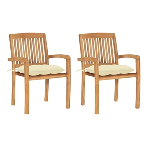 vidaXL Patio Chairs 2 pcs with Cream White Cushions Solid Teak Wood