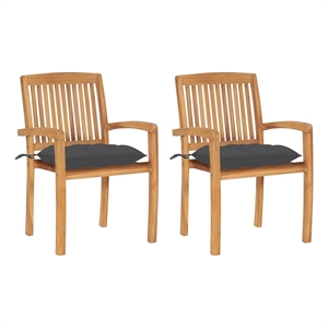 vidaXL Patio Chairs 2 pcs with Anthracite Cushions Solid Teak Wood