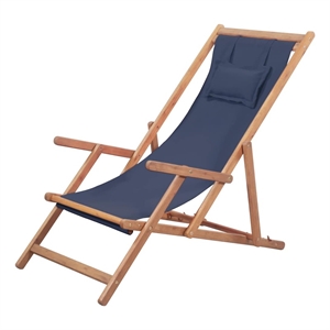 vidaXL Folding Beach Chair Fabric and Wooden Frame Blue