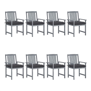 vidaXL Patio Chairs with Cushions 8 pcs Solid Acacia Wood Gray