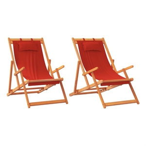 vidaXL Folding Beach Chairs 2 pcs Red Fabric