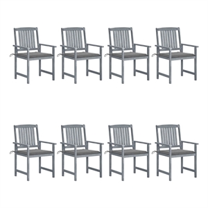 vidaXL Patio Chairs with Cushions 8 pcs Solid Acacia Wood Gray