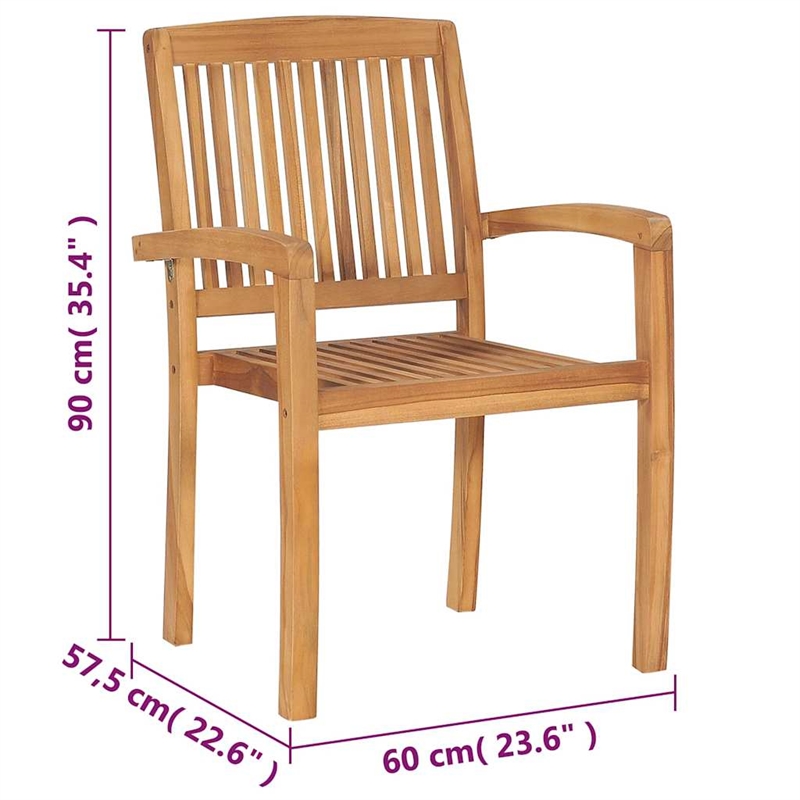 vidaXL Stacking Patio Chairs with Cushions 8 pcs Solid Teak Wood