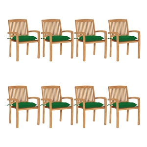 vidaXL Stacking Patio Chairs with Cushions 8 pcs Solid Teak Wood