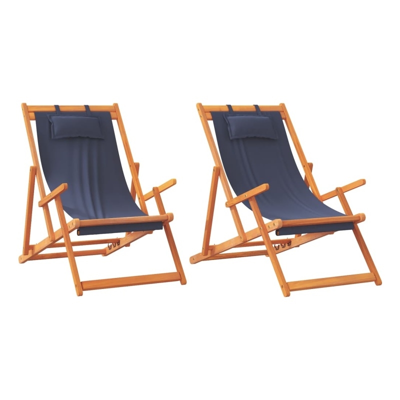 vidaXL Folding Beach Chairs 2 pcs Blue Fabric