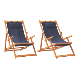 vidaXL Folding Beach Chairs 2 pcs Blue Fabric