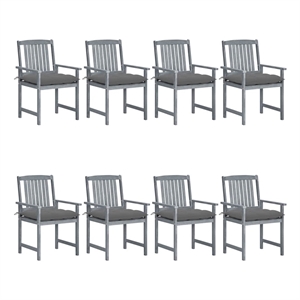 vidaXL Patio Chairs with Cushions 8 pcs Solid Acacia Wood Gray