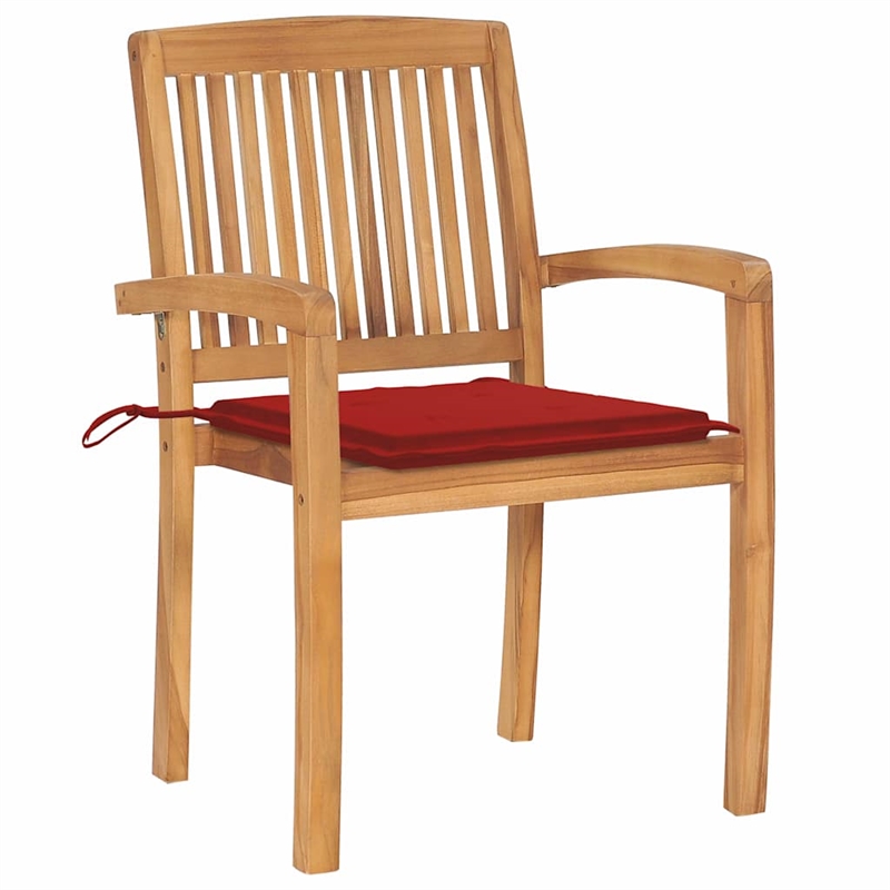 vidaXL Patio Chairs 2 pcs with Red Cushions Solid Teak Wood