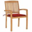 vidaXL Patio Chairs 2 pcs with Red Cushions Solid Teak Wood