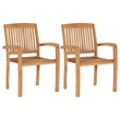 vidaXL Patio Chairs 2 pcs with Red Cushions Solid Teak Wood
