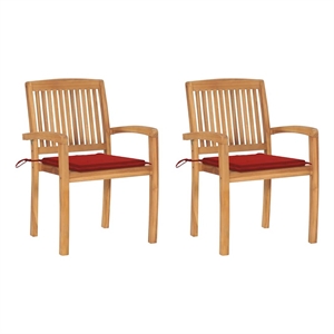vidaXL Patio Chairs 2 pcs with Red Cushions Solid Teak Wood