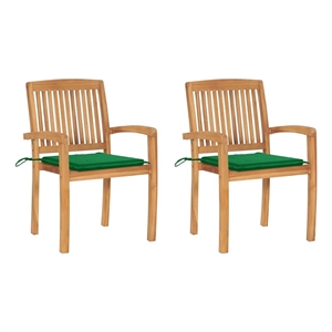 vidaXL Patio Chairs 2 pcs with Green Cushions Solid Teak Wood