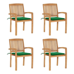 vidaXL Stacking Patio Chairs with Cushions 4 pcs Solid Teak Wood