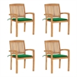 vidaXL Stacking Patio Chairs with Cushions 4 pcs Solid Teak Wood