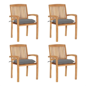 vidaXL Stacking Patio Chairs with Cushions 4 pcs Solid Teak Wood