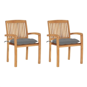 vidaXL Patio Chairs 2 pcs with Gray Cushions Solid Teak Wood