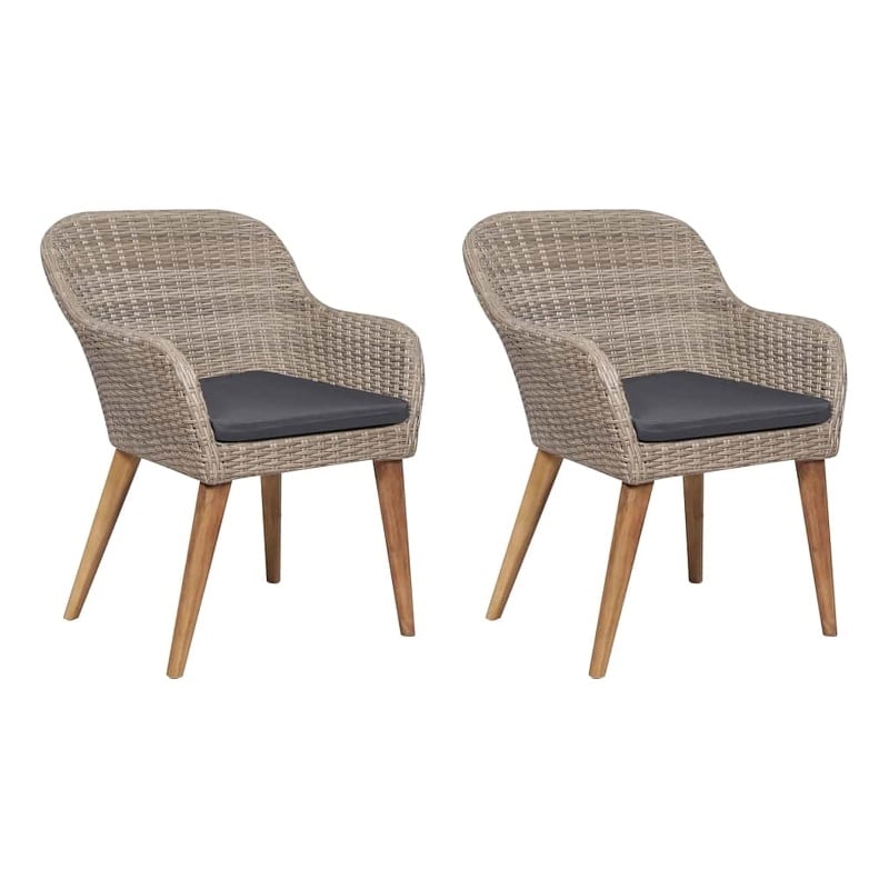 vidaXL Patio Chairs with Cushions 2 pcs Poly Rattan Brown