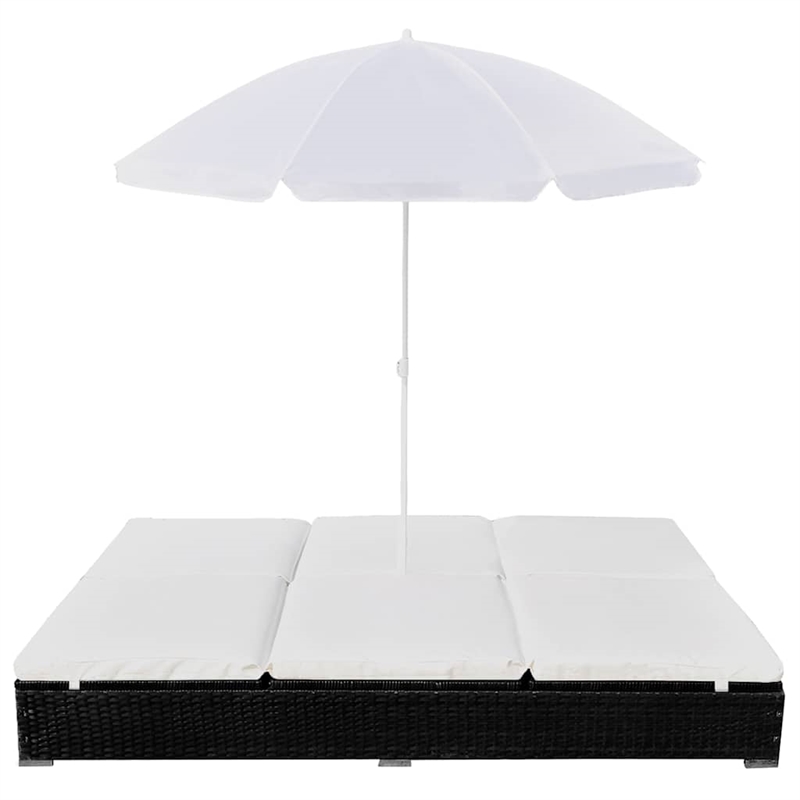 vidaXL Patio Lounge Bed with Umbrella Poly Rattan Black