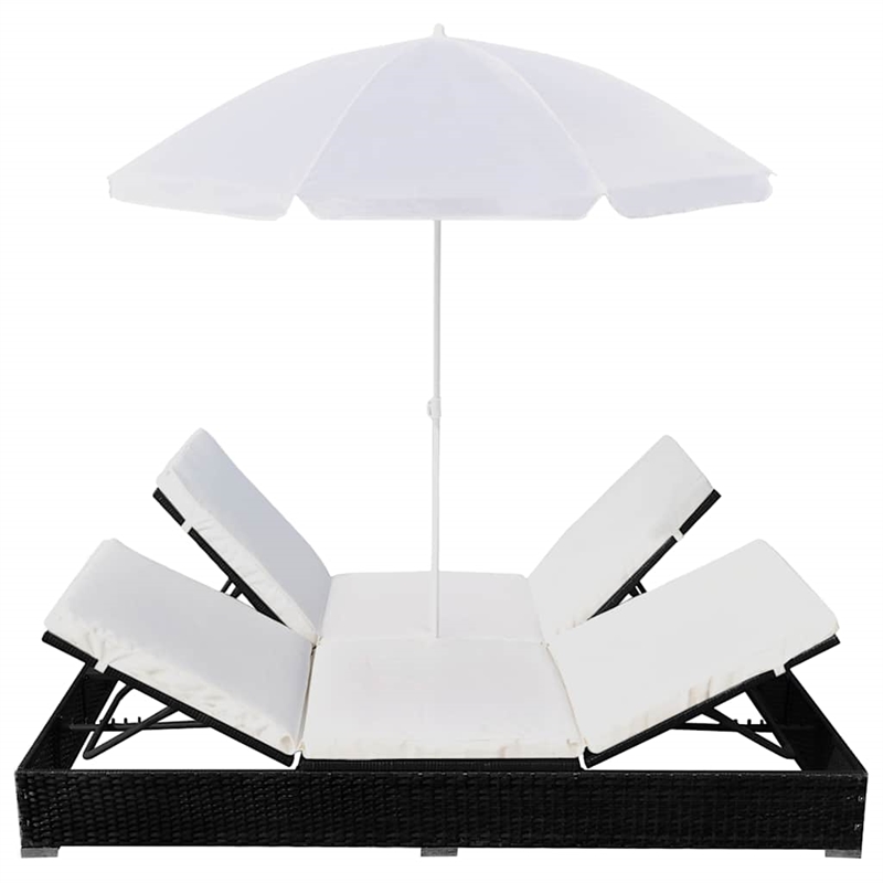 vidaXL Patio Lounge Bed with Umbrella Poly Rattan Black