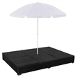 vidaXL Patio Lounge Bed with Umbrella Poly Rattan Black