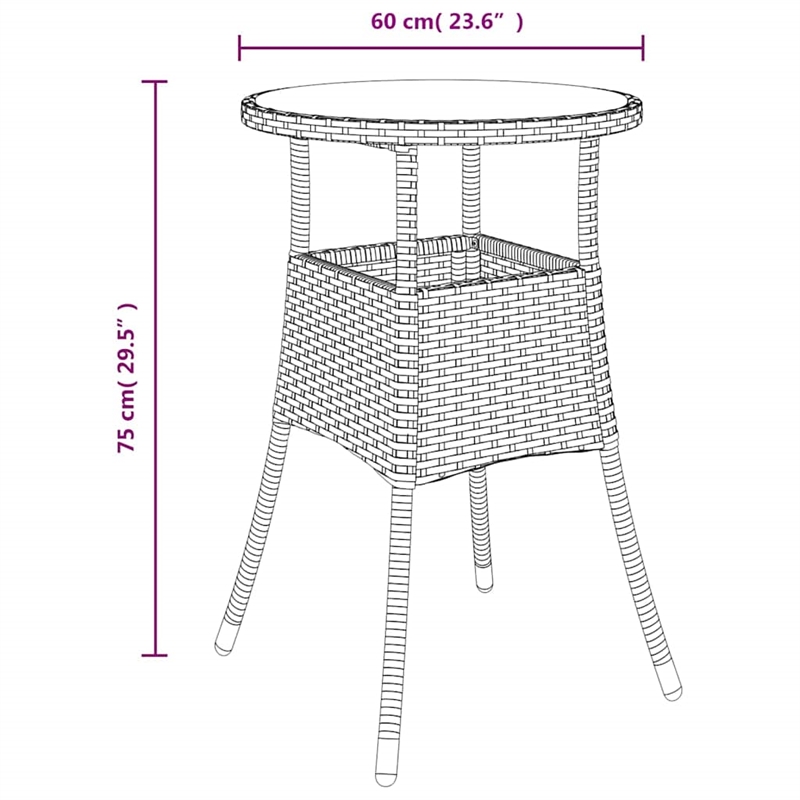 vidaXL 3 Piece Patio Bistro Set with Cushions Black Poly Rattan