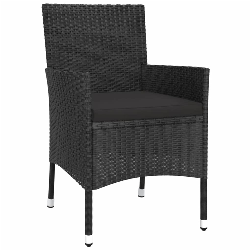 vidaXL 3 Piece Patio Bistro Set with Cushions Black Poly Rattan