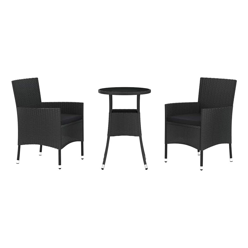 vidaXL 3 Piece Patio Bistro Set with Cushions Black Poly Rattan